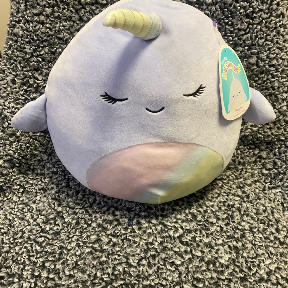 Squishmallows Lavender Naomi Narwhal with Pastel Rainbow Belly
